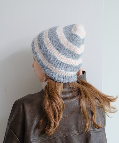 Kastane（カスタネ）の「ボーダーニット帽（ニットキャップ/ビーニー・レディース・ブラウン/ライトグレー・FREE）」の4枚目の写真