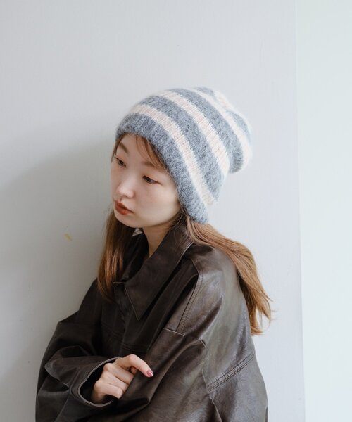 Kastane（カスタネ）の「ボーダーニット帽（ニットキャップ/ビーニー・レディース・ブラウン/ライトグレー・FREE）」の5枚目の写真
