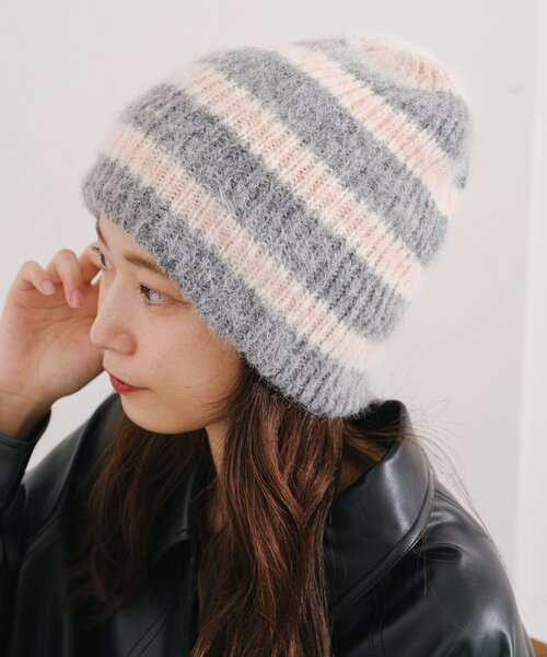 Kastane（カスタネ）の「ボーダーニット帽（ニットキャップ/ビーニー・レディース・ブラウン/ライトグレー・FREE）」の8枚目の写真