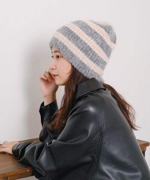 Kastane（カスタネ）の「ボーダーニット帽（ニットキャップ/ビーニー・レディース・ブラウン/ライトグレー・FREE）」の9枚目の写真