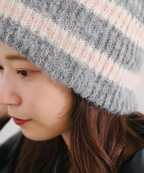 Kastane（カスタネ）の「ボーダーニット帽（ニットキャップ/ビーニー・レディース・ブラウン/ライトグレー・FREE）」の11枚目の写真