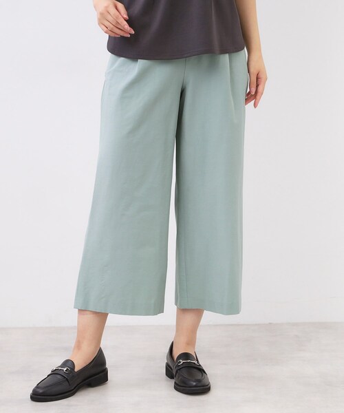 【新品】Reflect ワイドクロップドパンツ オリーブ セール】【E‐QUALITY／お腹・腰周りすっきり見え◎】ストレッチ