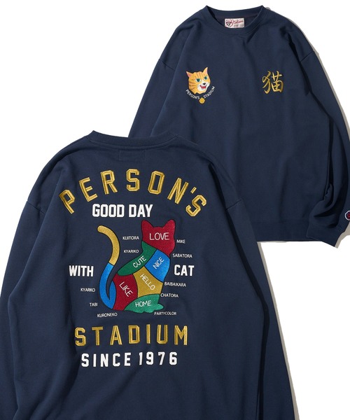 PERSON'S（パーソンズ）の「【PERSON’S STADIUM / パーソンズスタジアム】スーベニアCAT クルーネックスウェットプルオーバー（スウェット・レディース・オートミール/ネイビー/ブラック・MEDIUM/LARGE/X-LARGE）」の3枚目の写真