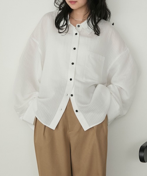 forksy.(フォルクシー)の「【forksy.】シャドーストライプワイドスリーブシャツ(シャツ/ブラウス・レディース・オフホワイト/ブラック・FREE)」の5枚目の写真