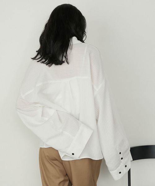 forksy.(フォルクシー)の「【forksy.】シャドーストライプワイドスリーブシャツ(シャツ/ブラウス・レディース・オフホワイト/ブラック・FREE)」の10枚目の写真