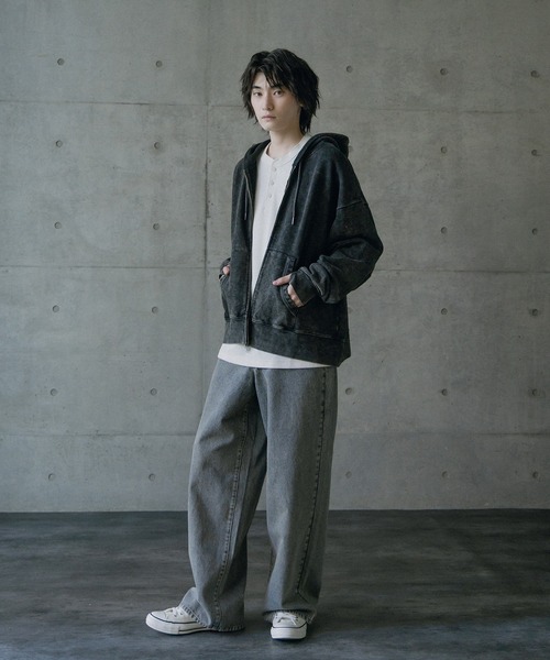 RATTLE TRAP(ラトルトラップ)の「短丈ルーズシルエットスノー加工パーカー(パーカー・メンズ・ブラック/グレー・L/M)」の20枚目の写真
