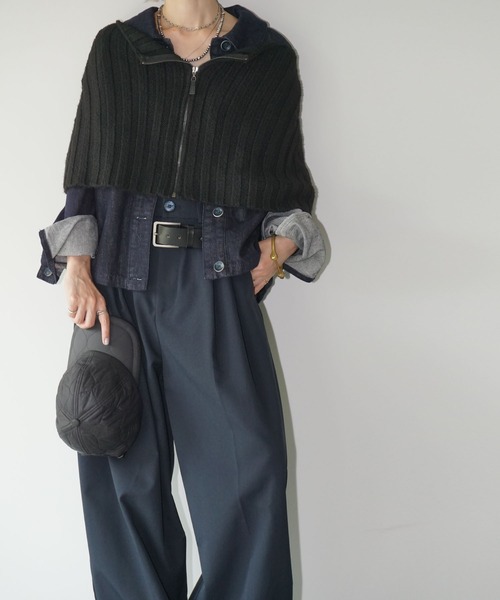 chuclla（チュクラ）の「フロントジップ ニットケープ chw25a044（ニット/セーター・レディース・ダークグレー/ブラック・FREE）」の10枚目の写真