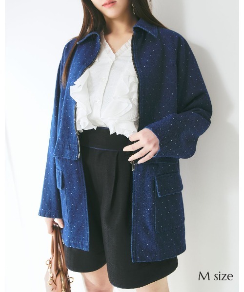 LANTINAM(ランティナム)の「ドットデニムカバーオール(ブルゾン・レディース・ブラック/ブルー・LARGE/MEDIUM)」の4枚目の写真