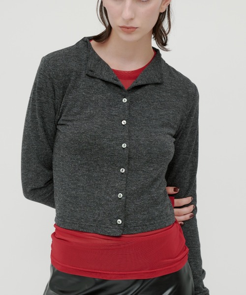 kiehtova（キエトヴァ）の「【kiehtova】SHEER STRETCH TULLE TOPS/シアー ストレッチ チュール トップス（Tシャツ/カットソー・レディース・ブラック/レッド/ブラウン/グレー・FREE）」の4枚目の写真