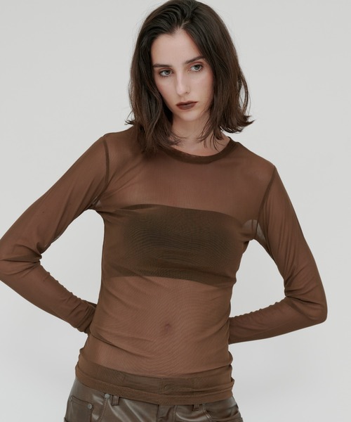 kiehtova（キエトヴァ）の「【kiehtova】SHEER STRETCH TULLE TOPS/シアー ストレッチ チュール トップス（Tシャツ/カットソー・レディース・ブラック/レッド/ブラウン/グレー・FREE）」の13枚目の写真