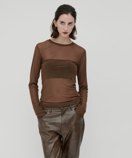 kiehtova（キエトヴァ）の「【kiehtova】SHEER STRETCH TULLE TOPS/シアー ストレッチ チュール トップス（Tシャツ/カットソー・レディース・ブラック/レッド/ブラウン/グレー・FREE）」の14枚目の写真