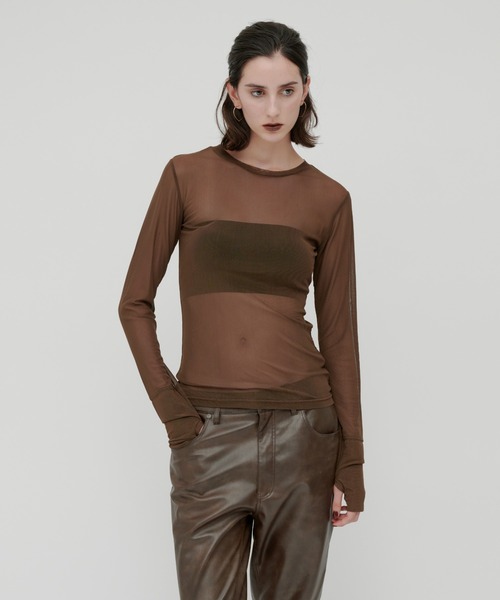 kiehtova（キエトヴァ）の「【kiehtova】SHEER STRETCH TULLE TOPS/シアー ストレッチ チュール トップス（Tシャツ/カットソー・レディース・ブラック/レッド/ブラウン/グレー・FREE）」の15枚目の写真