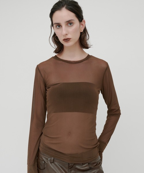 kiehtova（キエトヴァ）の「【kiehtova】SHEER STRETCH TULLE TOPS/シアー ストレッチ チュール トップス（Tシャツ/カットソー・レディース・ブラック/レッド/ブラウン/グレー・FREE）」の16枚目の写真