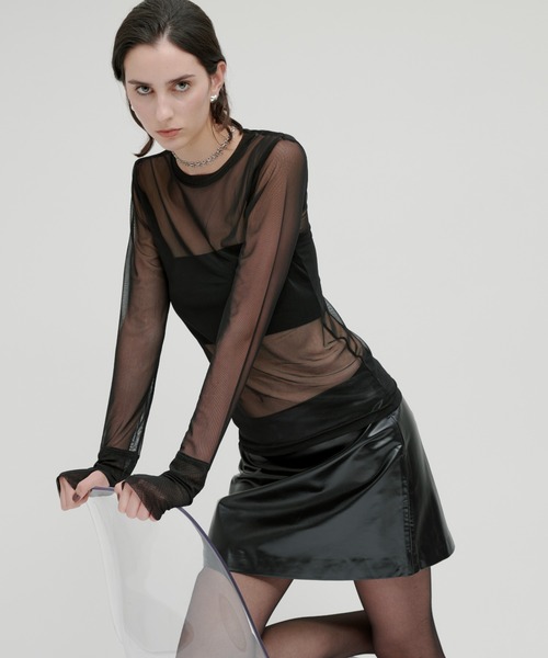 kiehtova（キエトヴァ）の「【kiehtova】SHEER STRETCH TULLE TOPS/シアー ストレッチ チュール トップス（Tシャツ/カットソー・レディース・ブラック/レッド/ブラウン/グレー・FREE）」の18枚目の写真