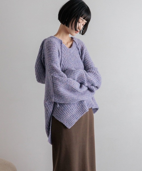 LOWRYS FARM(ローリーズファーム)の「メランジフードニットプルオーバー 581131(ニット/セーター・レディース・アイボリー/チャコールグレー/グレー/パープル・FREE)」の1枚目の写真