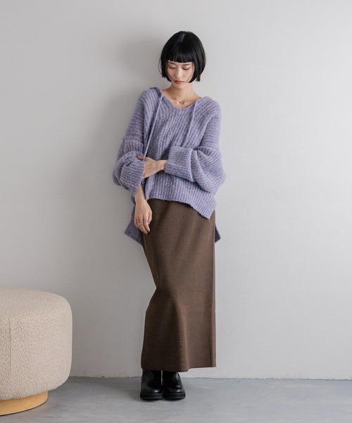 LOWRYS FARM(ローリーズファーム)の「メランジフードニットプルオーバー 581131(ニット/セーター・レディース・アイボリー/チャコールグレー/グレー/パープル・FREE)」の9枚目の写真