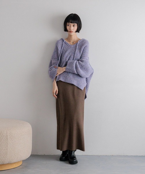 LOWRYS FARM(ローリーズファーム)の「メランジフードニットプルオーバー 581131(ニット/セーター・レディース・アイボリー/チャコールグレー/グレー/パープル・FREE)」の6枚目の写真