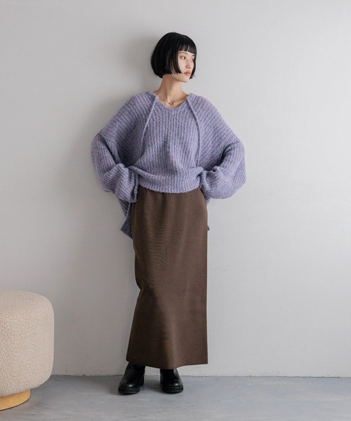 LOWRYS FARM(ローリーズファーム)の「メランジフードニットプルオーバー 581131(ニット/セーター・レディース・アイボリー/チャコールグレー/グレー/パープル・FREE)」の5枚目の写真