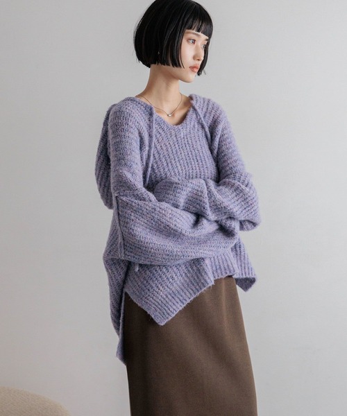 LOWRYS FARM(ローリーズファーム)の「メランジフードニットプルオーバー 581131(ニット/セーター・レディース・アイボリー/チャコールグレー/グレー/パープル・FREE)」の17枚目の写真