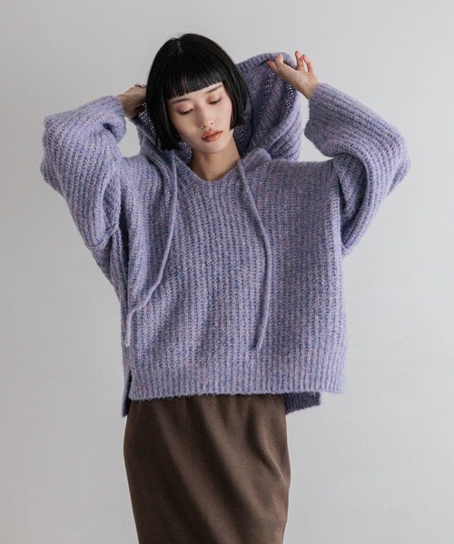 LOWRYS FARM(ローリーズファーム)の「メランジフードニットプルオーバー 581131(ニット/セーター・レディース・アイボリー/チャコールグレー/グレー/パープル・FREE)」の18枚目の写真