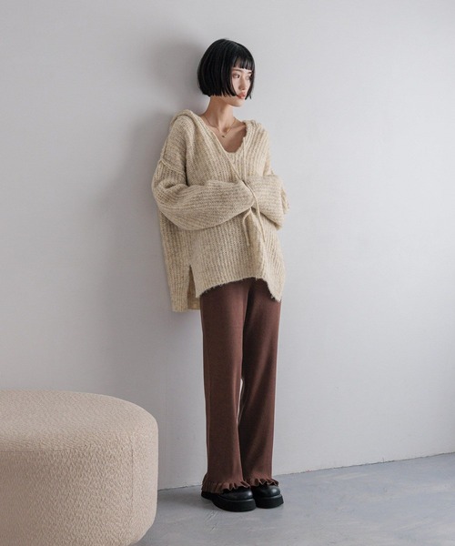 LOWRYS FARM(ローリーズファーム)の「メランジフードニットプルオーバー 581131(ニット/セーター・レディース・アイボリー/チャコールグレー/グレー/パープル・FREE)」の13枚目の写真