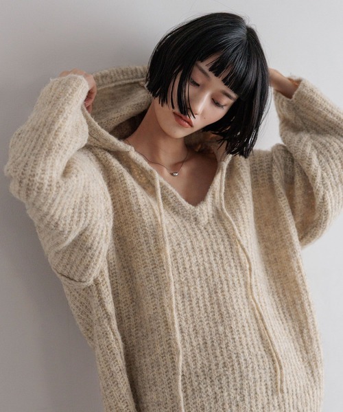 LOWRYS FARM(ローリーズファーム)の「メランジフードニットプルオーバー 581131(ニット/セーター・レディース・アイボリー/チャコールグレー/グレー/パープル・FREE)」の21枚目の写真