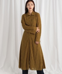 mysty woman | フラワージャガードレースアップシャツワンピース 582484(ワンピース)