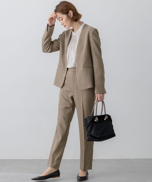 セール】【洗える】ウールライクカルゼ ノーカラー ジャケット（ノー