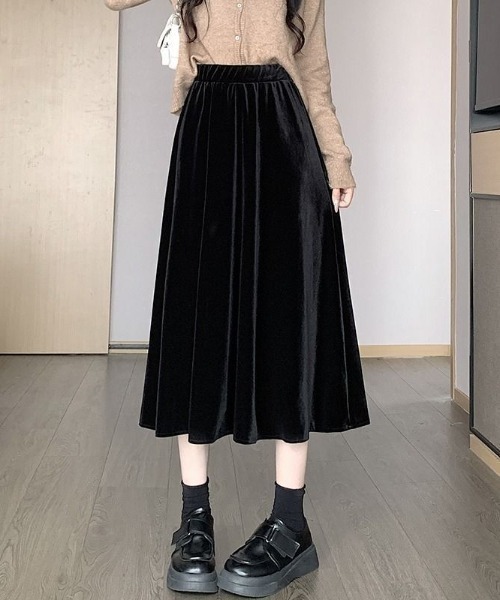 cammie(キャミー)の「ベロアフレアスカート(スカート・レディース・ブラウン/ブラック・M/L)」の3枚目の写真