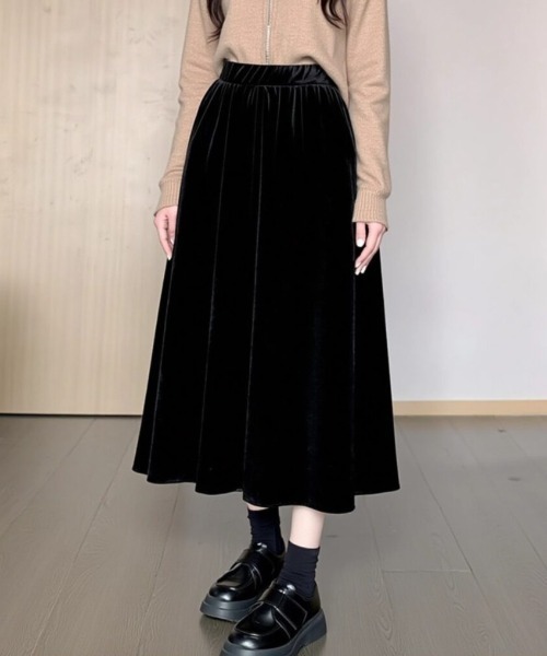 cammie(キャミー)の「ベロアフレアスカート(スカート・レディース・ブラウン/ブラック・M/L)」の4枚目の写真