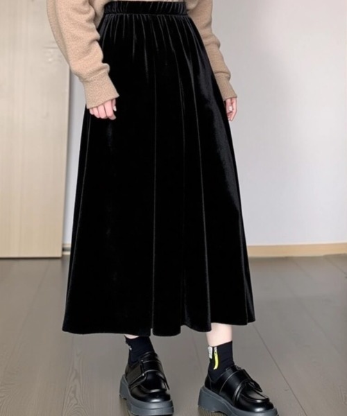 cammie(キャミー)の「ベロアフレアスカート(スカート・レディース・ブラウン/ブラック・M/L)」の5枚目の写真
