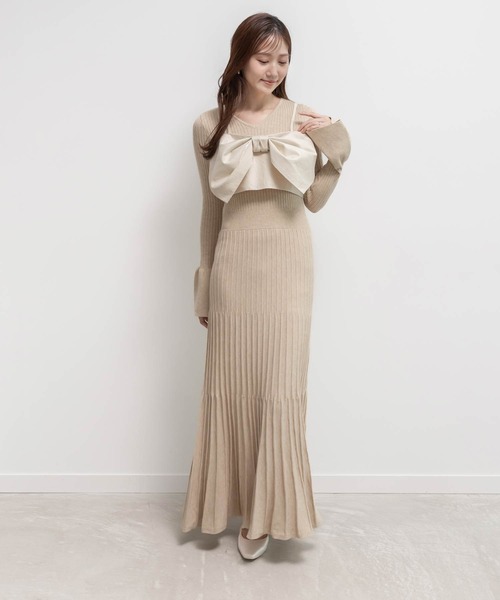 RANDA(ランダ)の「マルチウェイリボンビスチェセットニットワンピース(ワンピース・レディース・ネイビー/ベージュ/ブラック・0/1)」の3枚目の写真