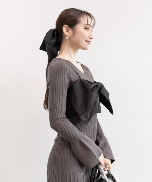 RANDA(ランダ)の「マルチウェイリボンビスチェセットニットワンピース(ワンピース・レディース・ネイビー/ベージュ/ブラック・0/1)」の6枚目の写真