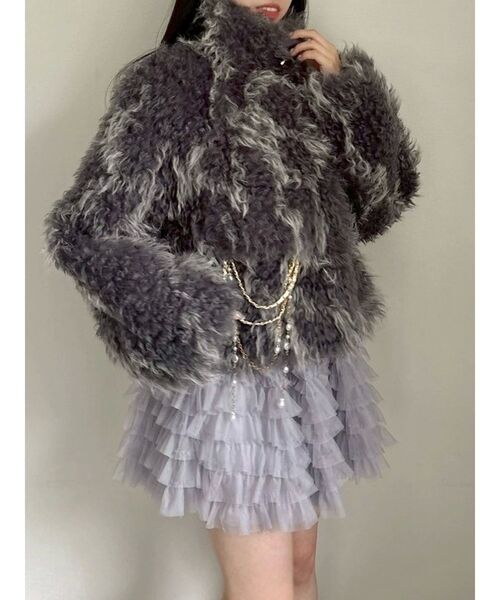 【ネット完売品】dazzlin パールチェーンエコファーブルゾン オフホワイト dazzlin（ダズリン） ブルゾン アウター パールチェーンエコファー