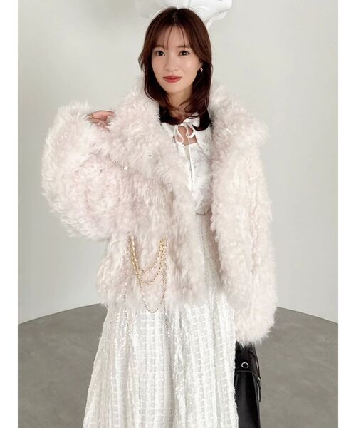 【ネット完売品】dazzlin パールチェーンエコファーブルゾン オフホワイト パールチェーンエコファーブルゾン（ブルゾン）｜dazzlin（ダズリン