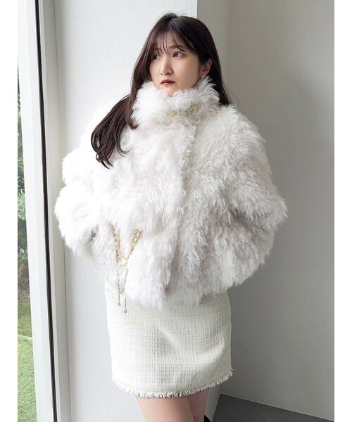 【ネット完売品】dazzlin パールチェーンエコファーブルゾン オフホワイト dazzlin（ダズリン） ブルゾン アウター パールチェーンエコファー