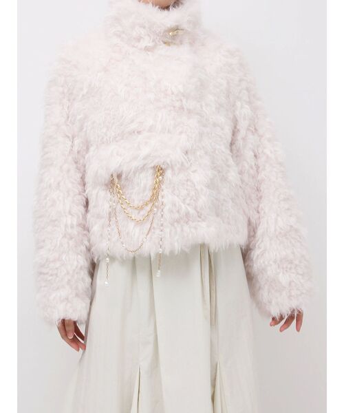 【ネット完売品】dazzlin パールチェーンエコファーブルゾン オフホワイト dazzlin ブルゾン アウター パールチェーンエコファーブルゾン