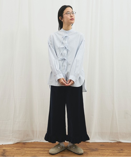 fig Ｌondon（フィグロンドン）の「_ribbon long shirt（シャツ/ブラウス・レディース・ピンク/ストライプ・FREE）」の4枚目の写真