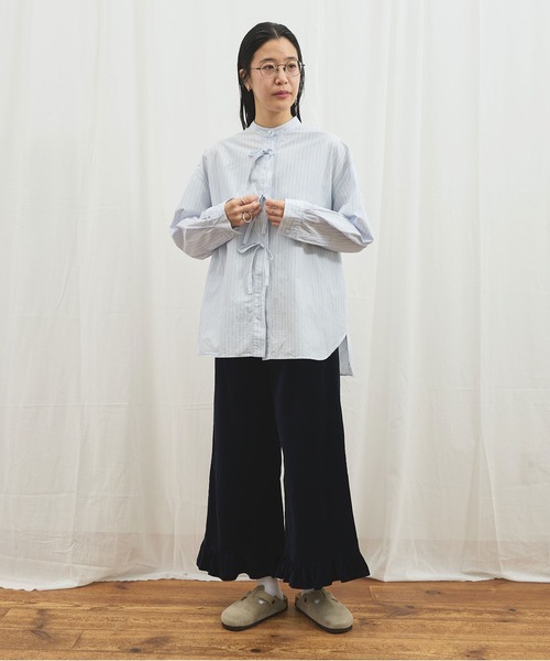 fig Ｌondon（フィグロンドン）の「_ribbon long shirt（シャツ/ブラウス・レディース・ピンク/ストライプ・FREE）」の5枚目の写真