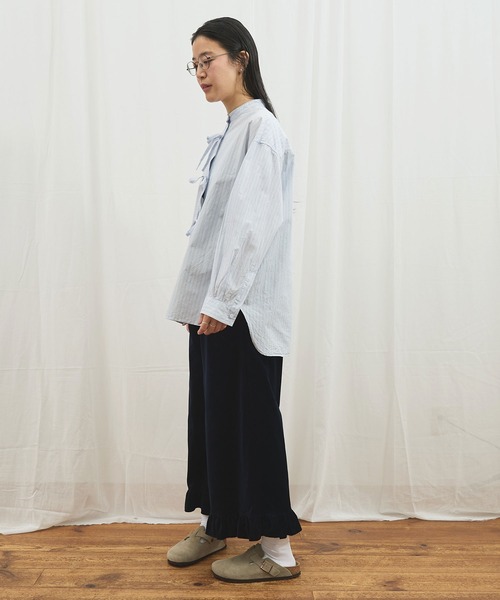 fig Ｌondon（フィグロンドン）の「_ribbon long shirt（シャツ/ブラウス・レディース・ピンク/ストライプ・FREE）」の6枚目の写真