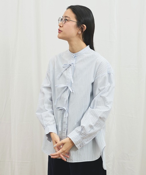 fig Ｌondon（フィグロンドン）の「_ribbon long shirt（シャツ/ブラウス・レディース・ピンク/ストライプ・FREE）」の10枚目の写真