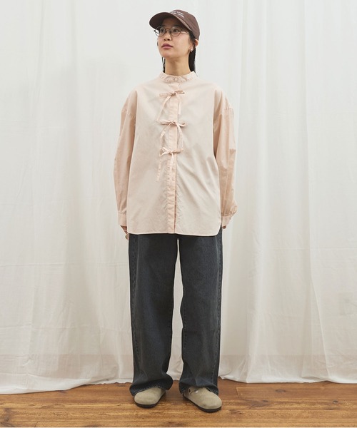 fig Ｌondon（フィグロンドン）の「_ribbon long shirt（シャツ/ブラウス・レディース・ピンク/ストライプ・FREE）」の12枚目の写真