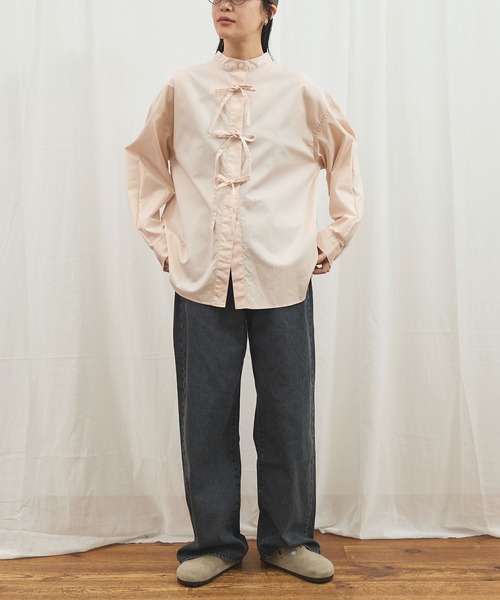 fig Ｌondon（フィグロンドン）の「_ribbon long shirt（シャツ/ブラウス・レディース・ピンク/ストライプ・FREE）」の13枚目の写真