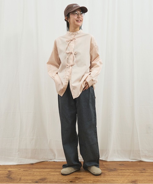fig Ｌondon（フィグロンドン）の「_ribbon long shirt（シャツ/ブラウス・レディース・ピンク/ストライプ・FREE）」の14枚目の写真