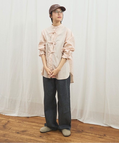 fig Ｌondon（フィグロンドン）の「_ribbon long shirt（シャツ/ブラウス・レディース・ピンク/ストライプ・FREE）」の18枚目の写真