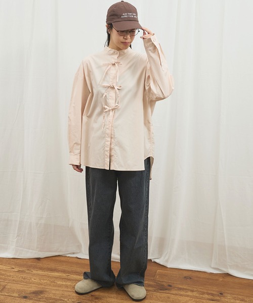 fig Ｌondon（フィグロンドン）の「_ribbon long shirt（シャツ/ブラウス・レディース・ピンク/ストライプ・FREE）」の19枚目の写真