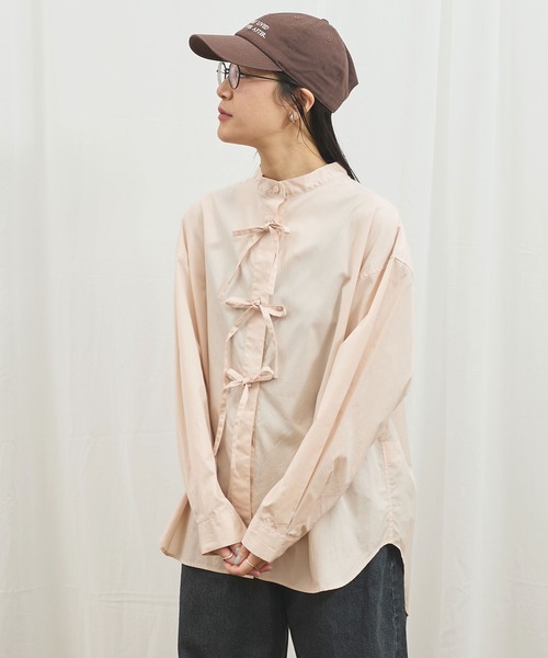 fig Ｌondon（フィグロンドン）の「_ribbon long shirt（シャツ/ブラウス・レディース・ピンク/ストライプ・FREE）」の20枚目の写真