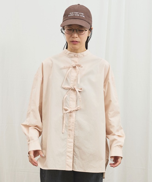 fig Ｌondon（フィグロンドン）の「_ribbon long shirt（シャツ/ブラウス・レディース・ピンク/ストライプ・FREE）」の21枚目の写真