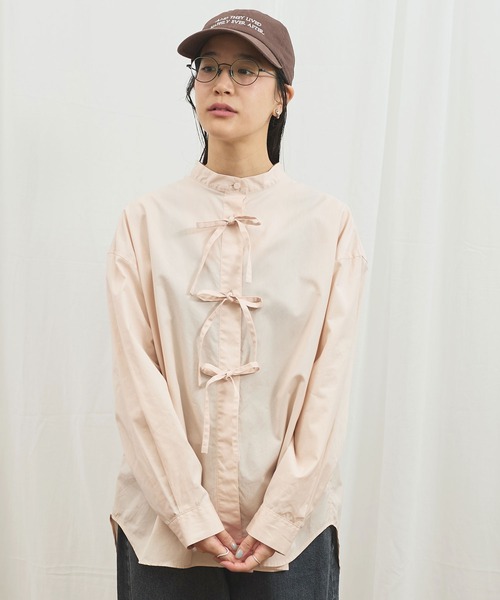 fig Ｌondon（フィグロンドン）の「_ribbon long shirt（シャツ/ブラウス・レディース・ピンク/ストライプ・FREE）」の22枚目の写真