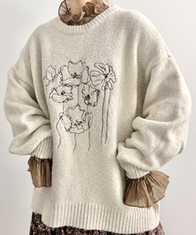 Libra Cue（リブラ キュー）の「フラワーエンブロイダリープルオーバーニット（ニット/セーター・メンズ）」